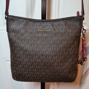 Michael Kors Brown/Pink Signature MK Crossbody Purse/Bag